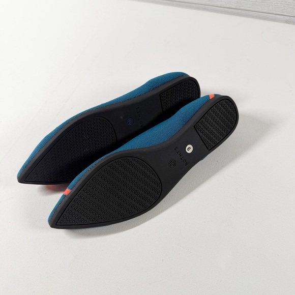 Rothy's Pointed Knit Flats Teal Blue/Neon Stripe Preppy Casual Retired Size 9 - Picture 5 of 15